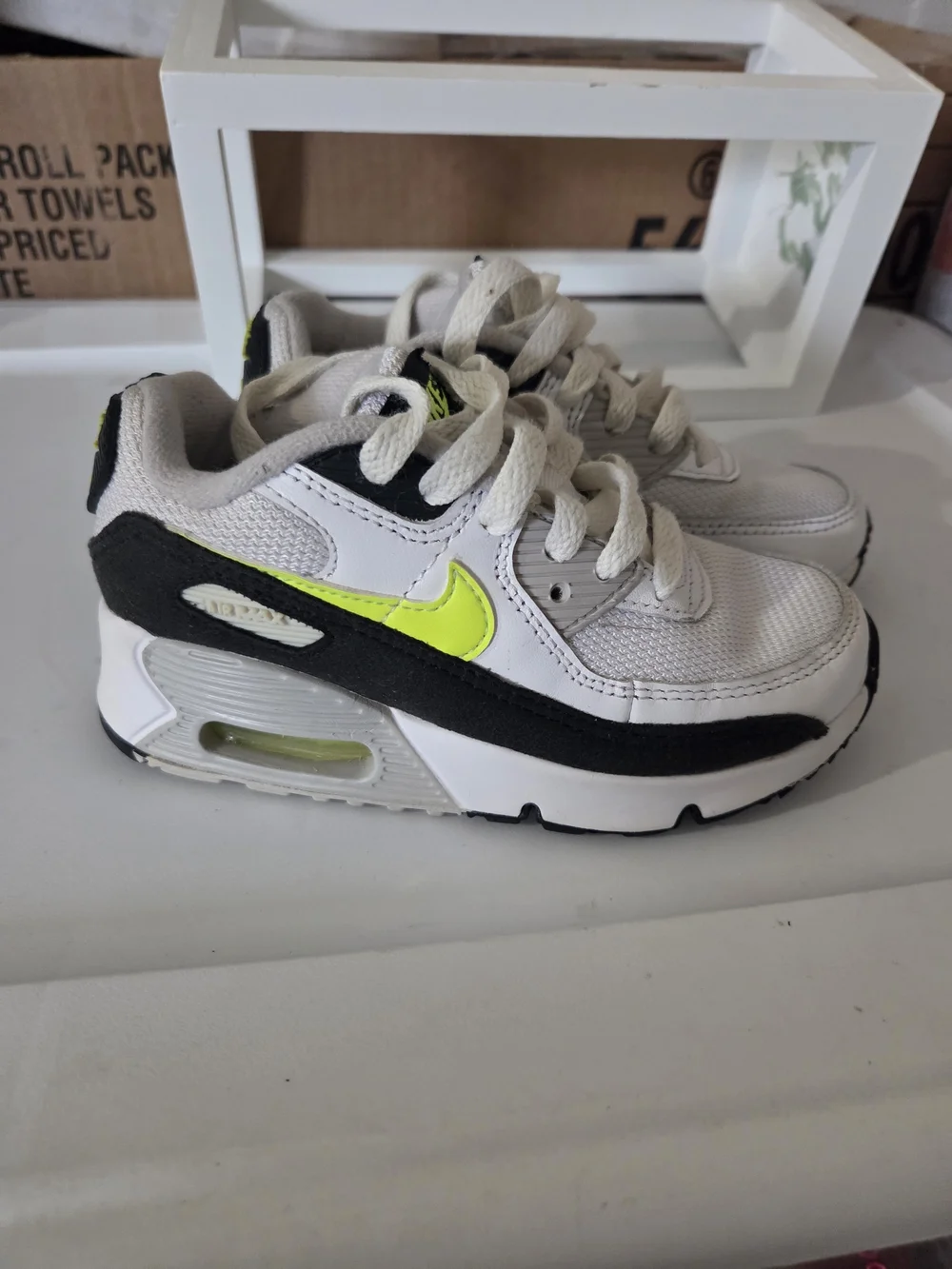 Nike Kids White Black Neon Yellow Air Max Style Sneakers